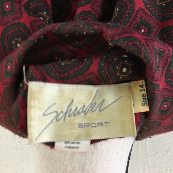 Vintage 70s 80s Schrader Sport Double Breasted Pleated Secretary Dress Red Green - Picture 4 of 10